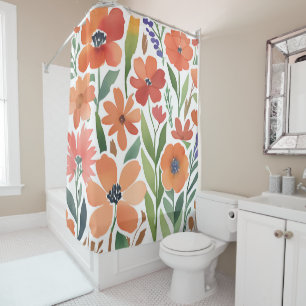 Terracotta Wildblume Rustikales Boho Badezimmer De Duschvorhang
