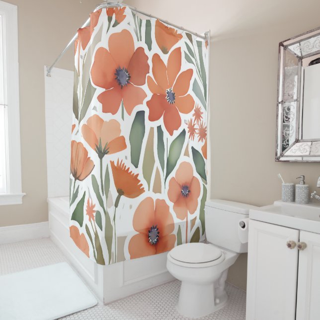 Terracotta Wildblume Rustikales Boho Badezimmer De Duschvorhang (Beispiel)