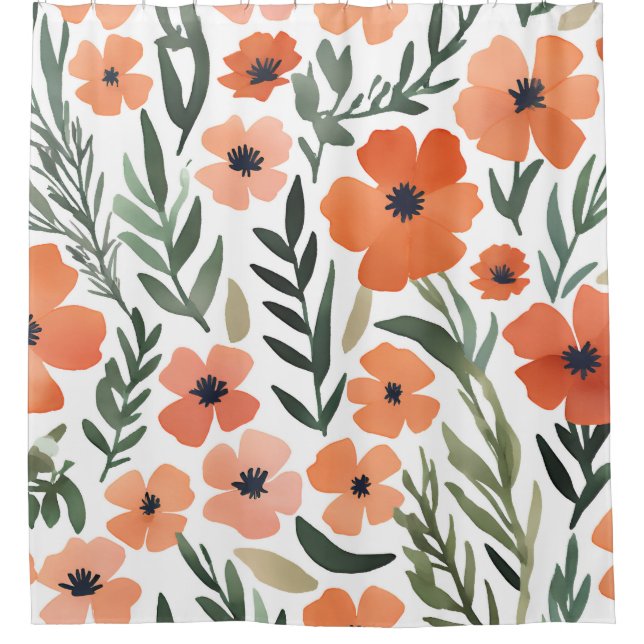 Terracotta Wildblume Rustikales Boho Badezimmer De Duschvorhang (Vorderseite)
