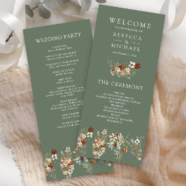 Terracotta Wildblume Sage Green Wedding Program