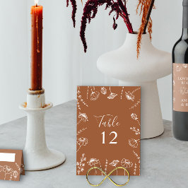 Terracotta Wildblume Sketch Gerahmt bearbeitbar Tischnummer