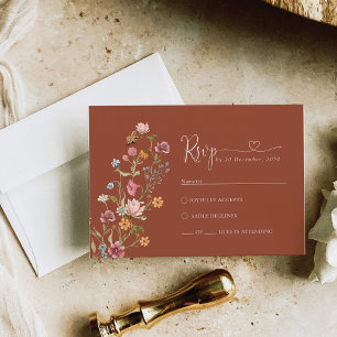 Terracotta Wildblume Wedding RSVP Card Karte