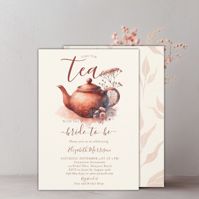 Terracotta Wildblumen Art Papio Einladung (terracotta floral bridal shower tea invitation wildflowers watercolor elegant modern simple boho)