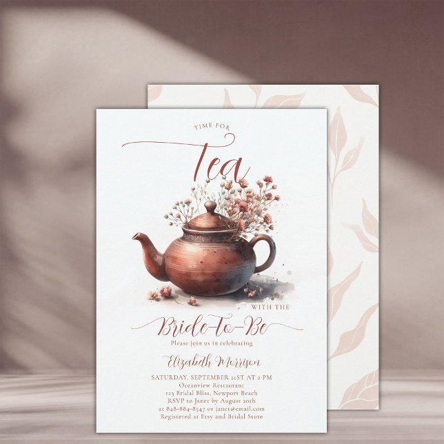 Terracotta Wildblumen Boho Chic Bridal Teedusche Einladung (terracotta floral bridal shower tea invitation wildflowers watercolor elegant rustic earthy chic)