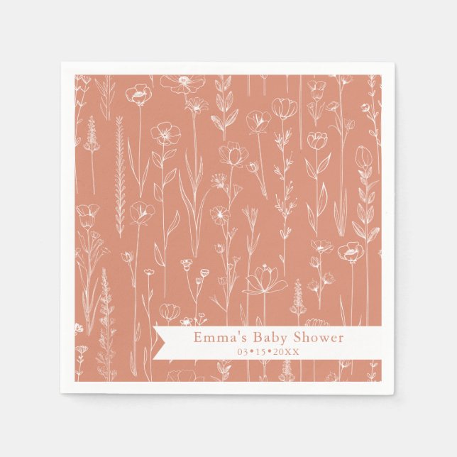 Terracotta Wildflower Baby Shower | Floral Pattern Serviette (Vorderseite)