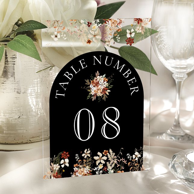 Terracotta Wildflower Black Acrylic Table Number Acryleinladungen (Von Creator hochgeladen)