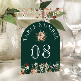Terracotta Wildflower Emerald Acrylic Table Number Acryleinladungen