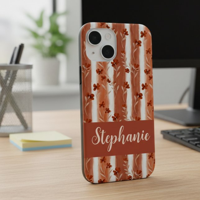 Terracotta Wildflower Monogram Name Boho  Case-Mate iPhone Hülle (Von Creator hochgeladen)