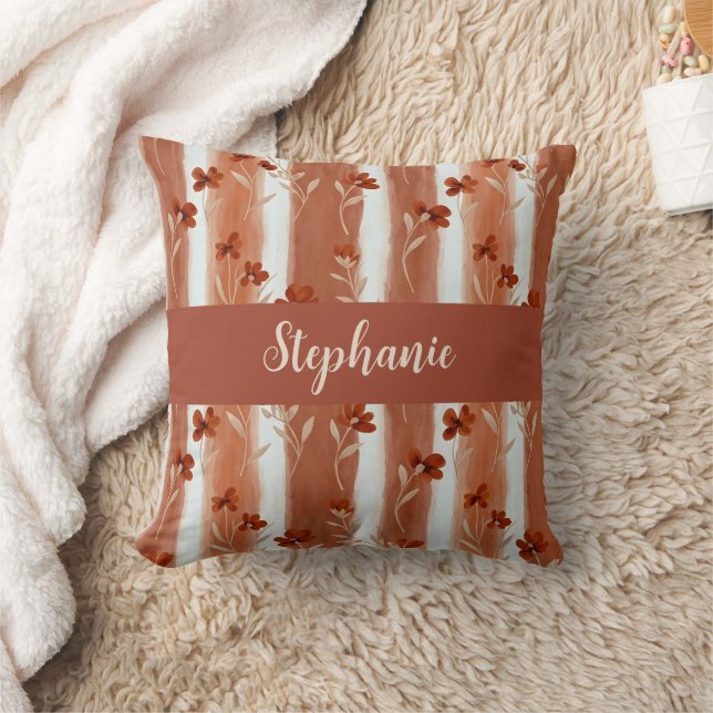 Terracotta Wildflower Monogram Name Boho  Kissen (Decke)