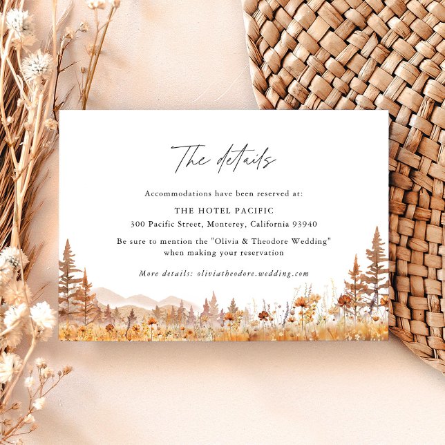 Terracotta Wildflower Mountain Wedding Hotel Begleitkarte (Terracotta wildflower mountain wedding hotel details card with watercolor florals, boho rustic card)