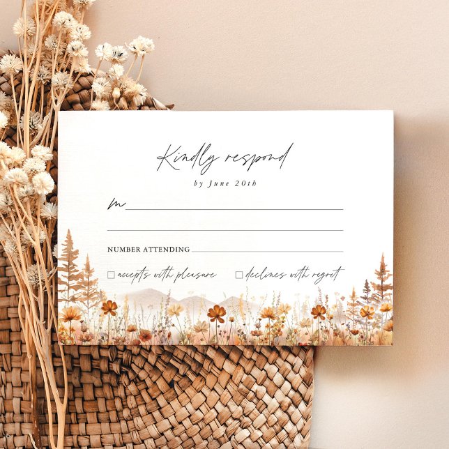 Terracotta Wildflower Mountain Wedding RSVP Karte (Terracotta wildflower mountain wedding RSVP card with watercolor florals, boho stationery)