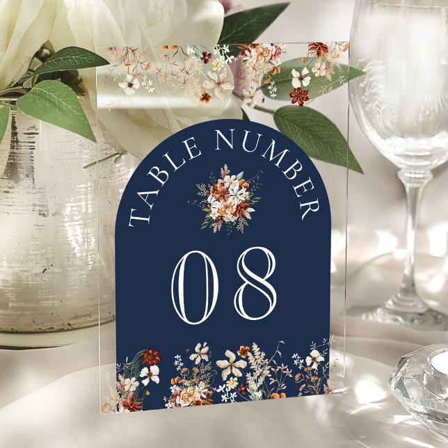 Terracotta Wildflower Navy Acrylic Table Number Acryleinladungen (Von Creator hochgeladen)