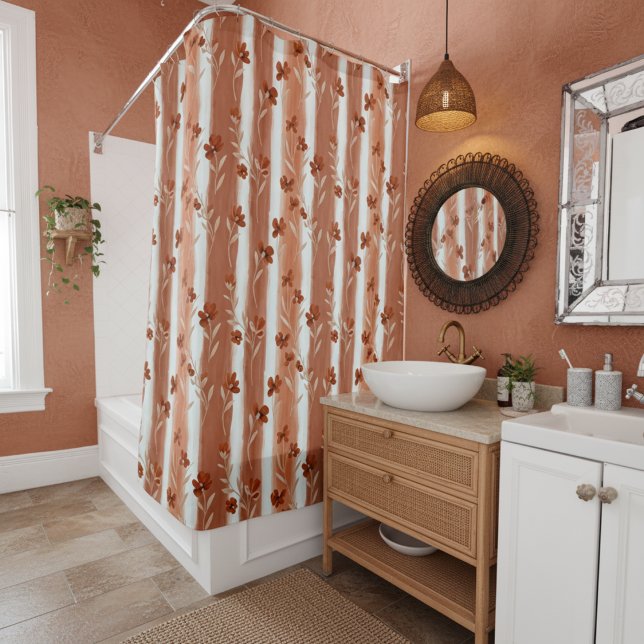 Terracotta Wildflower Stripe Duschvorhang (Von Creator hochgeladen)