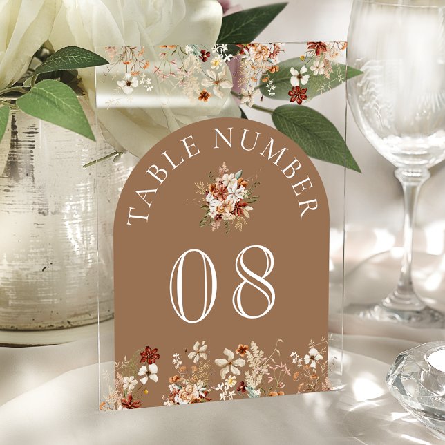Terracotta Wildflower Tan Acrylic Table Number Acryleinladungen (Von Creator hochgeladen)
