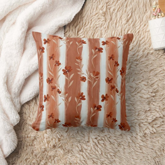 Terracotta Wildflower Vertical Stripe Boho Pattern Kissen (Decke)