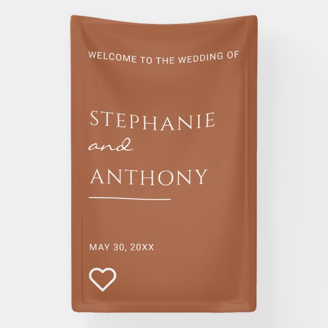 Terracotta with Heart Modern Wedding Banner (Vertikal)