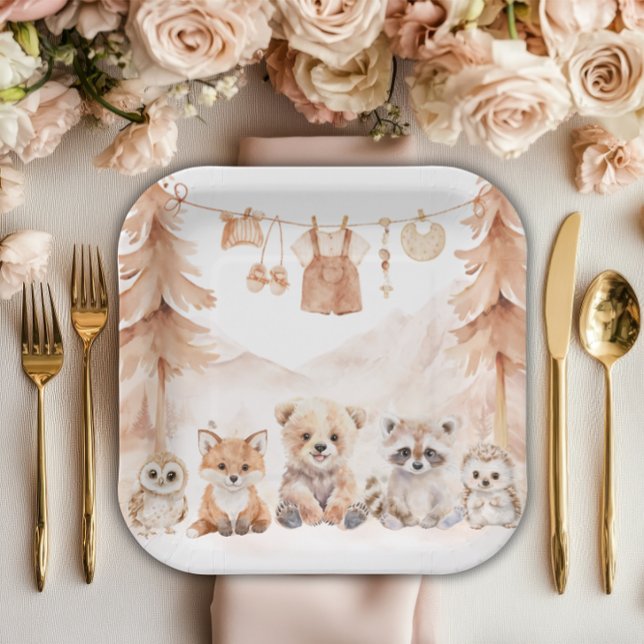 Terracotta Woodland Adventure Awaits Baby Shower Pappteller (Von Creator hochgeladen)