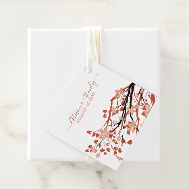 Terracotta Zweig mit dunkelpfirsichfarbenen Blume  Geschenkanhänger (Beispiel)