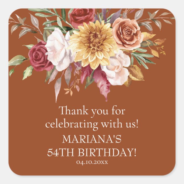 TerracottaFall Foliage Geburtstagsparty Gefallen Quadratischer Aufkleber (Vorderseite)