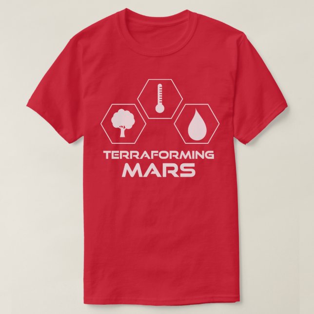 Terraforming Mars Weiße Symbole gestapelt T-Shirt (Design vorne)