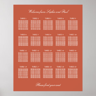 Terrakotta-20-Tisch-Hochzeits-Sitzplan-Plakat Poster