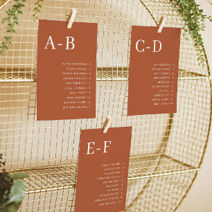 Terrakotta-Alphabet-Hochzeits-Sitzplan-Karte Einladung