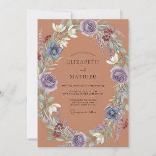Terrakotta-Amethyst-Kranz-Hochzeit Einladung