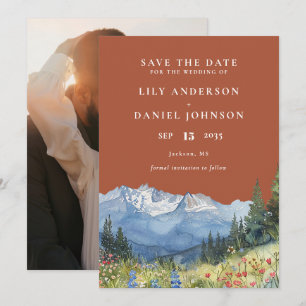 Terrakotta-Aquarell-Berg-Foto-Hochzeit Save The Date