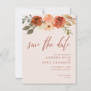 Terrakotta-Aquarell-Blumen Save The Date