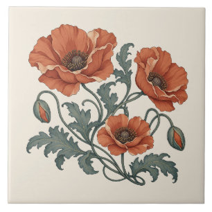 Terrakotta Art Nouveau Mohn Blumen Custom-Farbe Fliese