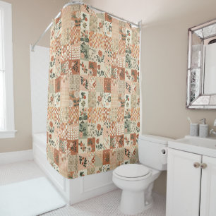 Terrakotta Beige Patchwork-Quilt Rustikale Blumenm Duschvorhang