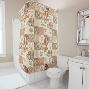 Terrakotta Beige Patchwork-Quilt Rustikale Blumenm Duschvorhang