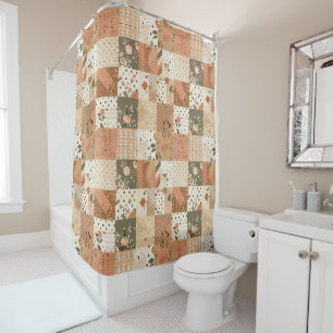 Terrakotta Beige Patchwork-Quilt Rustikale Blumenm Duschvorhang