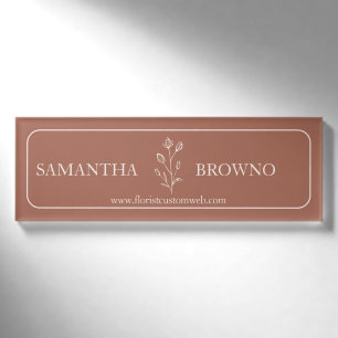 Terrakotta-Beige-Script-Elegante eingerahmte Blume Namenschild