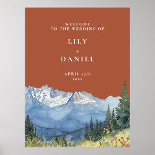 Terrakotta-Berg-Blumen-Hochzeits-Willkommensschild Poster