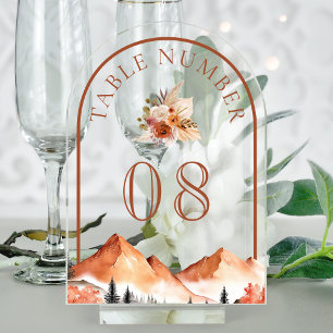 Terrakotta-Berg-Hochzeit Acryl-Tischnummer Acryleinladungen