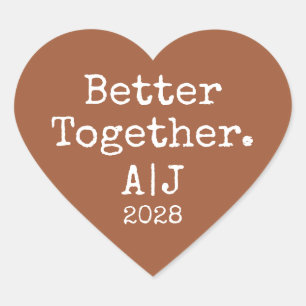 Terrakotta Better Together Rustikale Hochzeitsinit Herz-Aufkleber