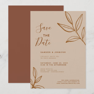 Terrakotta-Blatt Save-the-Date Virtuelle Hochzeit Einladung