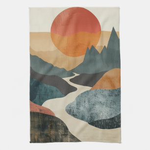Terrakotta-Blau-Gebirgs-Sonnenuntergangs-Fluss-Lan Geschirrtuch