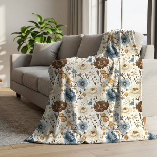 Terrakotta Blaue Blumen Üppiger Bohemian-Stil Sherpadecke