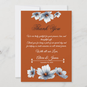 Terrakotta Blaue Florale Chic Anemone Herbsthochze Dankeskarte