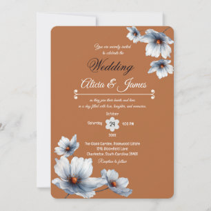 Terrakotta Blaue Florale Chic Anemone Herbsthochze Einladung