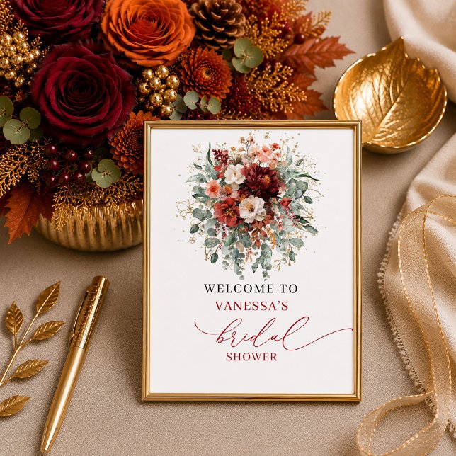 Terrakotta Blumen Boho Brautparty Willkommenss Poster (Terracotta floral bohemian bridal shower welcome sign

)