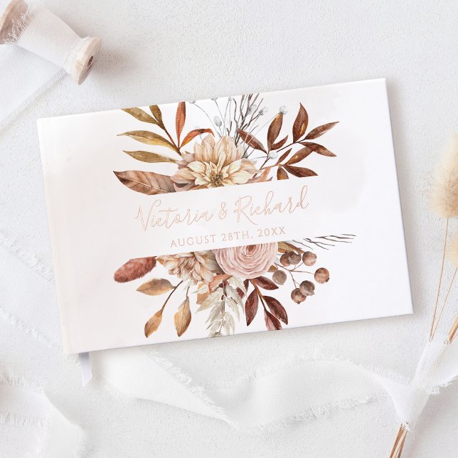 Terrakotta-Blumen Boho-Herbstlaub-Hochzeit Gästebuch (Von Creator hochgeladen)