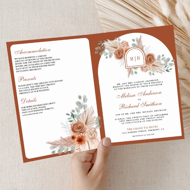 Terrakotta-Blumen Boho-Pampas-QR-Code-Hochzeit Einladung (Von Creator hochgeladen)