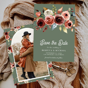 Terrakotta-Blumen-Foto-Sage-Grün-Hochzeit Save The Date