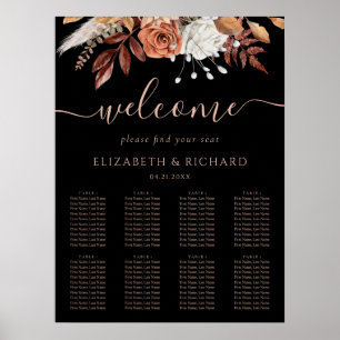 Terrakotta-Blumen-Hochzeits-Sitzplan Schwarz Herbs Poster