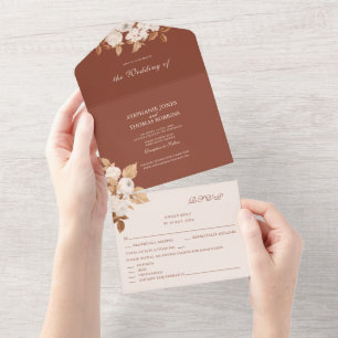 Terrakotta-Blumen-Hochzeitseinladung mit RSVP All In One Einladung