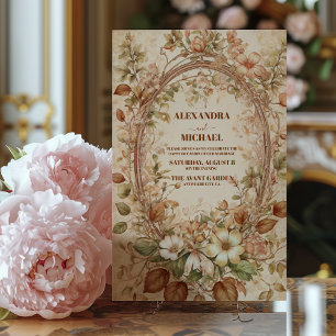 Terrakotta-Blumen im Jugendstil zur Hochzeit  Einladung