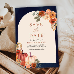 Terrakotta-Blumen-Kürbis Navy Blau Hochzeit Save The Date